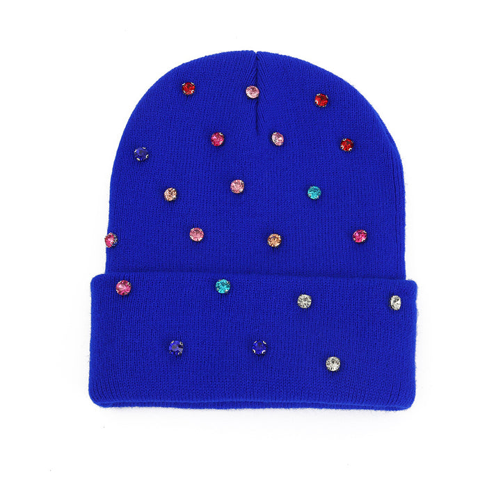 Wholesale Rhinestone Embellished Cold Hat Versatile Pullover Knitted Hat