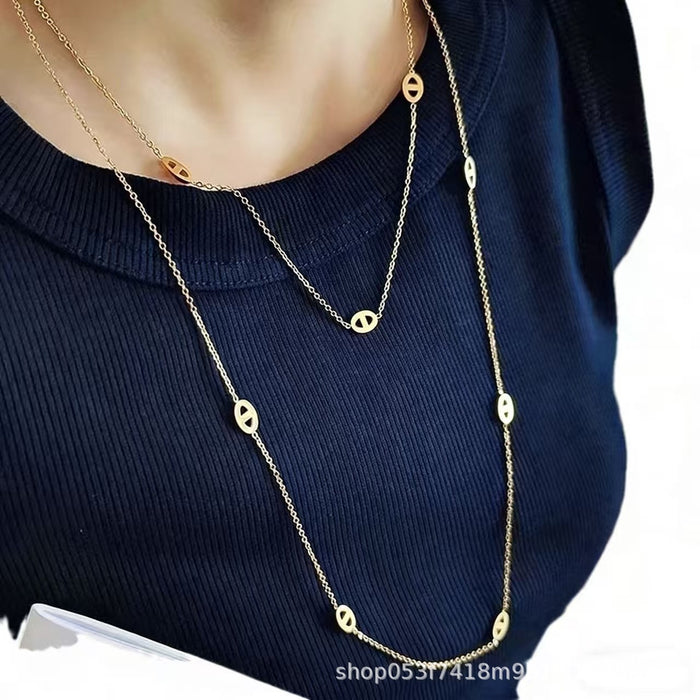 Wholesale 120cm Long Sweater Chain Double Layer Titanium Steel Necklace