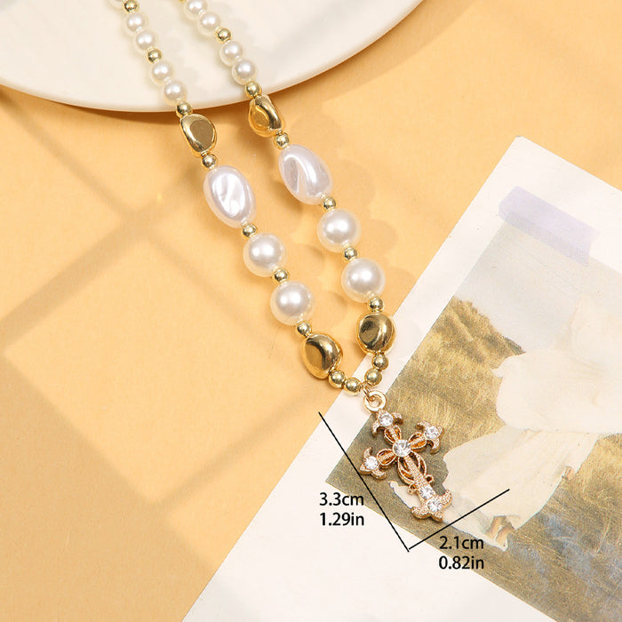 Wholesale Cross Pearls Alloy Necklace JDC-NE-ChaoK002