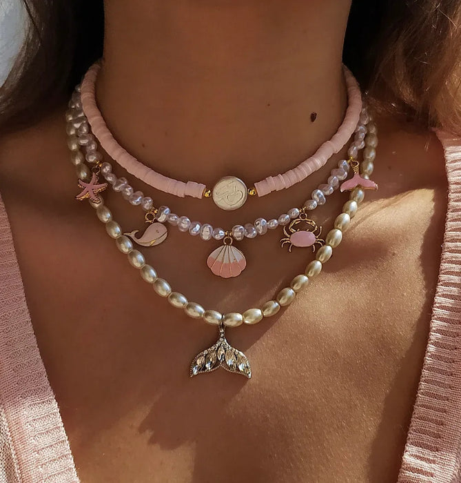 Wholesale Beach Style Imitation Pearl Irregular Design Shell Starfish Necklace