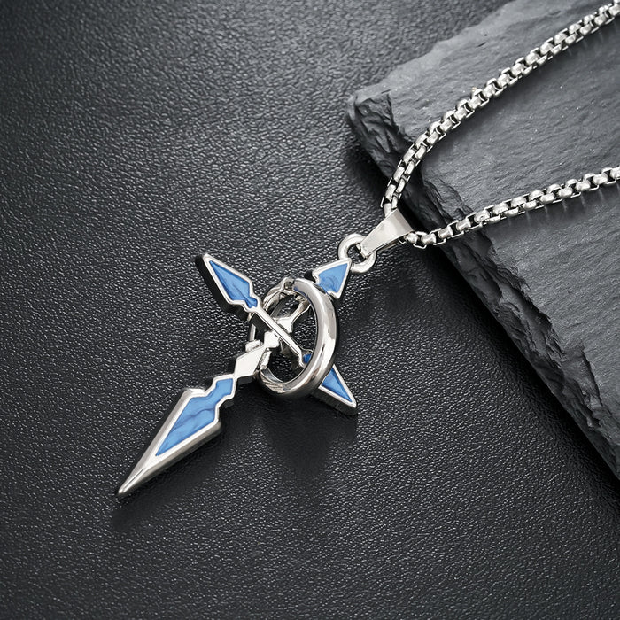 Wholesale Versatile cross pendant necklace with loop, fashionable and trendy long sweater chain pendant, titanium steel accessory