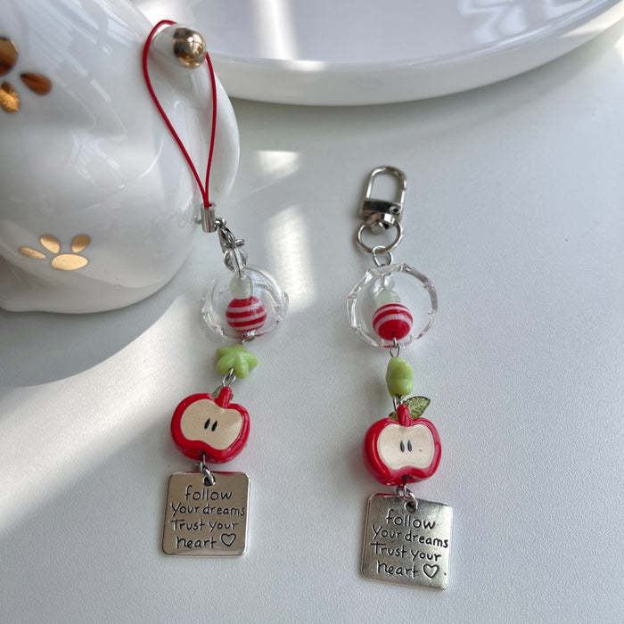 Wholesale Apple Mobile Phone Chain Green Five-Pointed Star Cute Fruit Pendant Hanging Decoration