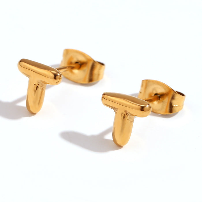 Wholesale Stainless Steel 18K Gold Plated Mini Bubble Letter Earrings JDC-ES-MengJ001