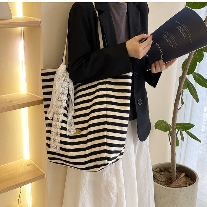 Wholesale Striped canvas bag tote casual bag shoulder tote bag shopping bag