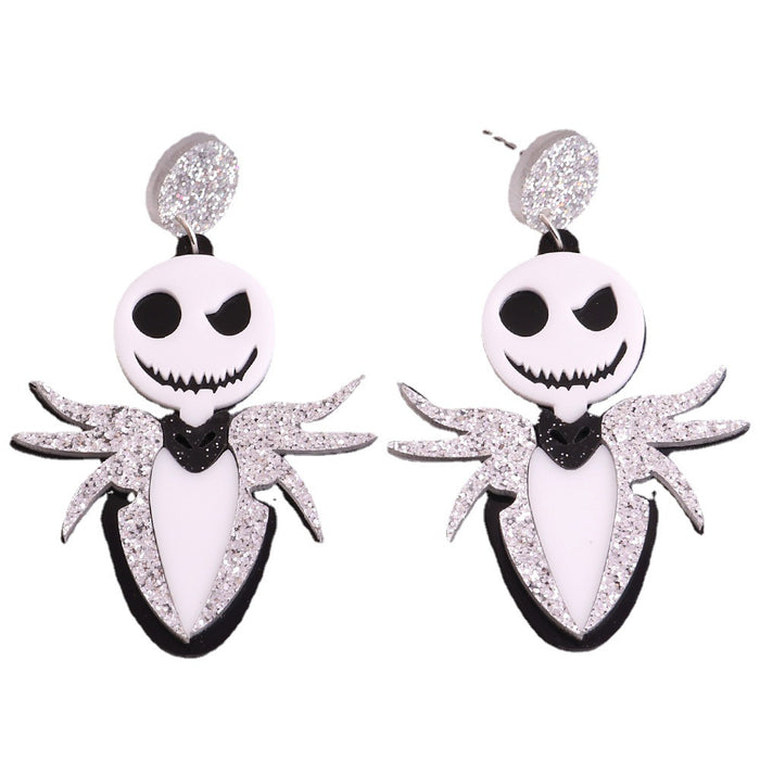 Wholesale Halloween Acrylic Black Cat Witch Skull Ghost Head Earrings JDC-ES-ChouD017