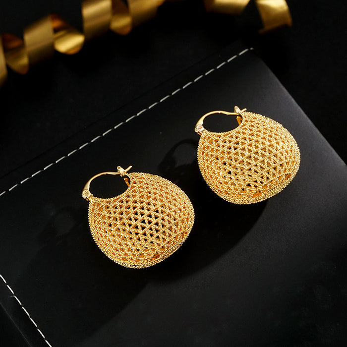 Wholesale  Mesh Hollow Earrings  Retro Hollow Ball Earrings Women's Copper Plated Real Gold  Earrings