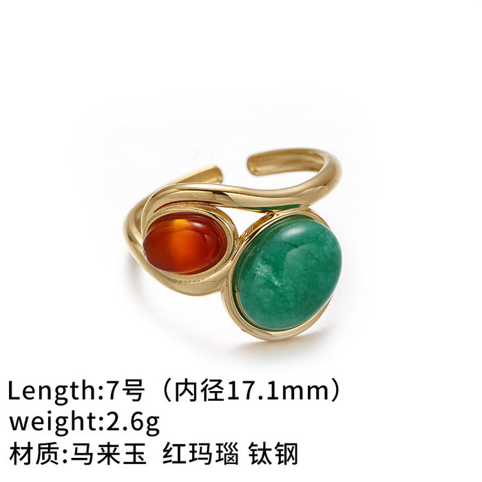 Wholesale Cross-border retro brass gold-plated zircon agate titanium steel ring does not fade exquisite fashion sense high sense autumn and winter women
