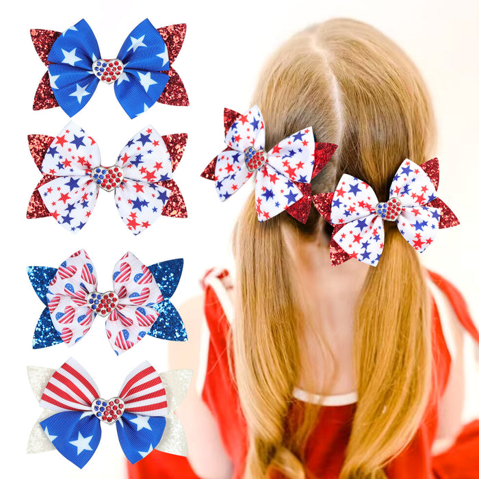 Wholesale American Independence Day Decoration Children's Sequins Glitter Double Layer Bow Fabric Hairpin JDC-HC-QiuN013