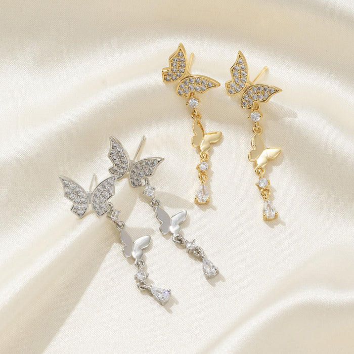Wholesale Copper inlaid zircon earrings butterfly high-end temperament versatile earrings jewelry