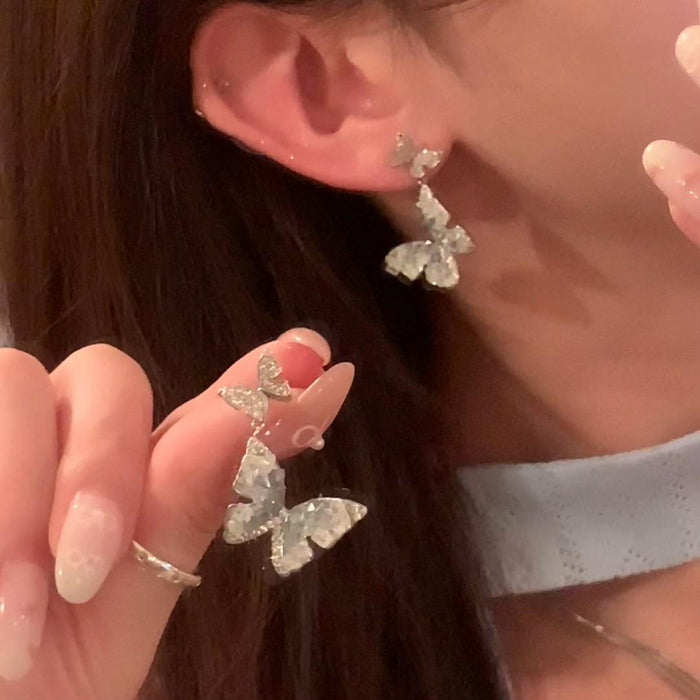 Wholesale Broken Ice Sparkling Diamond Butterfly Earrings Ice Crystal Earrings Light Luxury High End Charm Earrings