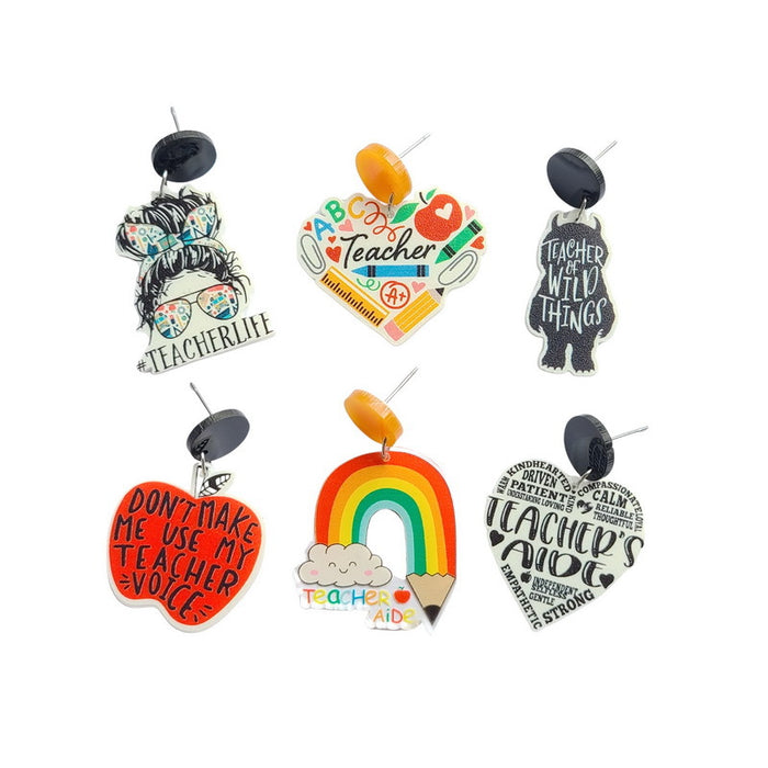 Wholesale Earrings Acrylic Teacher's Day Rainbow Love Apple Brush JDC-ES-Xuep062