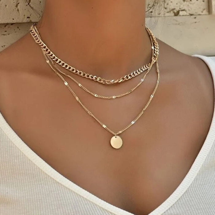 Wholesale Multi-Layer Sun Pendant Necklace Gold Alloy Trendy Fashion Accessory
