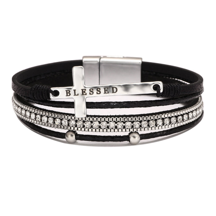 Wholesale Cross PU Leather Bracelet JDC-BT-QN003