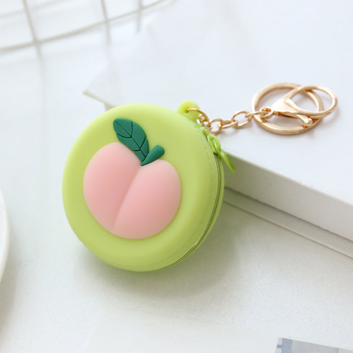 Wholesale Cartoon round silicone coin purse cute coin data cable storage bag girls bag pendant access control key bag