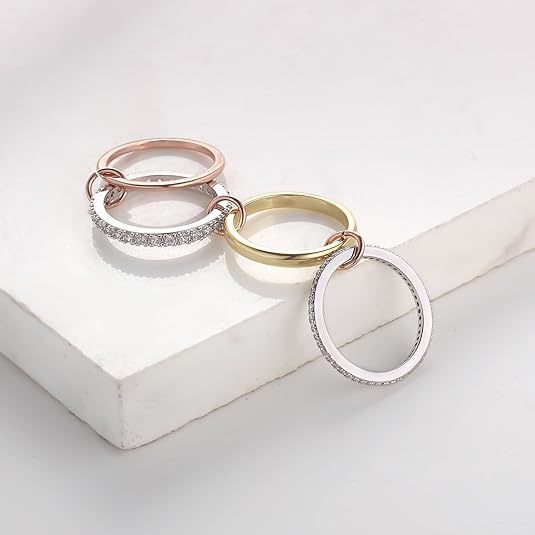 Wholesale Interlocking Ring Full Diamond Zircon Ring Two Color Multi Element High Grade Sensory Ring