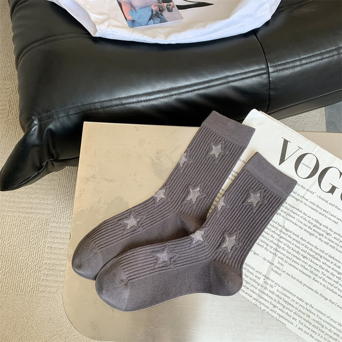 Wholesale Five pointed star socks, children's mid tube socks, cotton boneless long tube socks, trendy women's socks