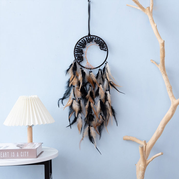 Wholesale Feather Dreamcatcher Wall Hanging with Tree of Life Design and Natural Stone Accents