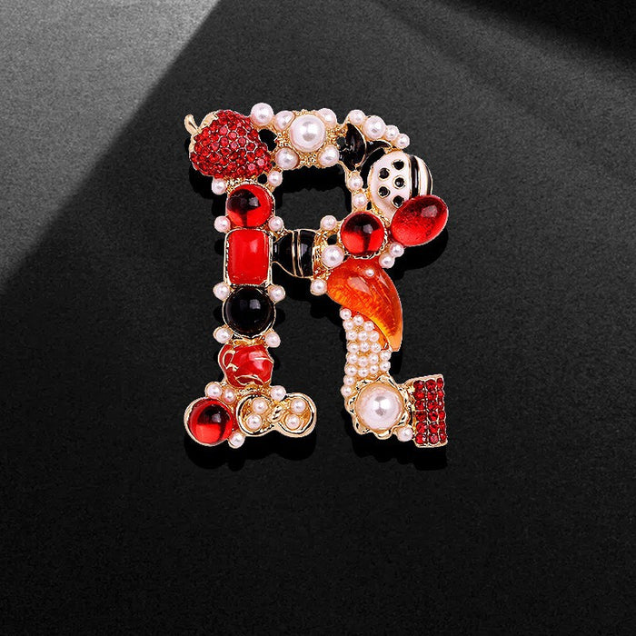 Wholesale Rhinestone letter brooch with diamond and pearl buckle,  dress coat pin to decorate shoes and bags