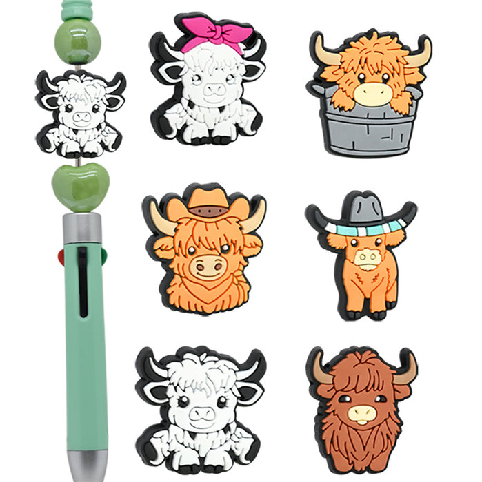 Wholesale Cute Cartoon Highland Cow Hole Beads DIY Ballpoint Pen Handmade Beaded Mobile Phone Chain Focus Bead Accessories