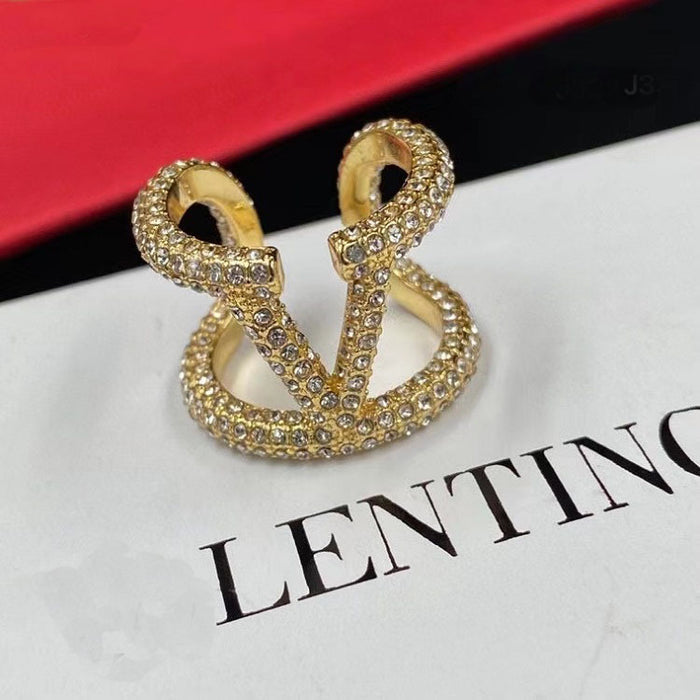 Wholesale Rhinestone adjustable open ring versatile brass ring