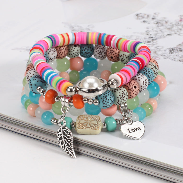 Wholesale Glass Bead Pearl Accessories Love Leaf Pendant Multi Layer Bracelet JDC-BT-Xiny061