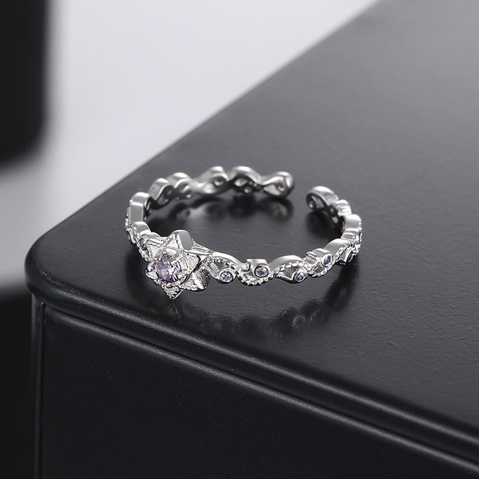Wholesale Sterling Silver Hexagram Star Diamond Open Ring Irregular Luxury Small Design Finger Ring