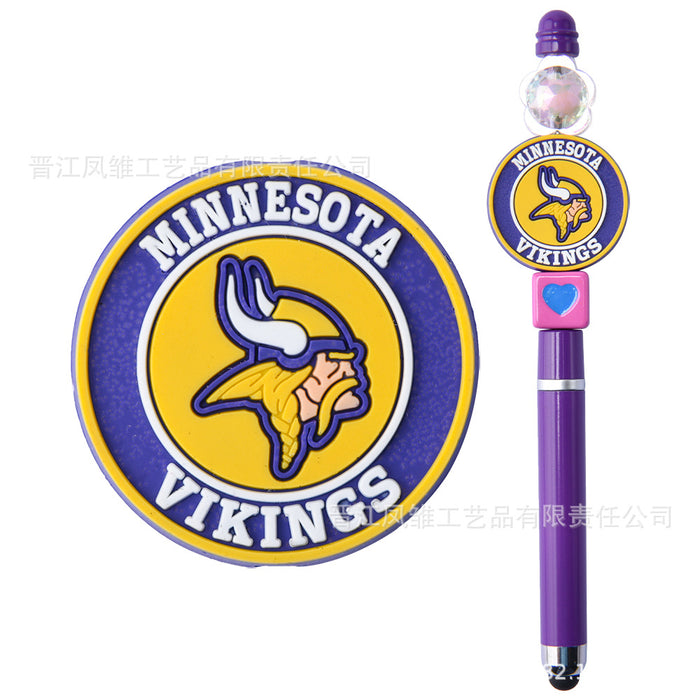 Wholesale 50pcs Rugby team series beads ballpoint pen beaded accessories fun stationery cartoon accessories detachable