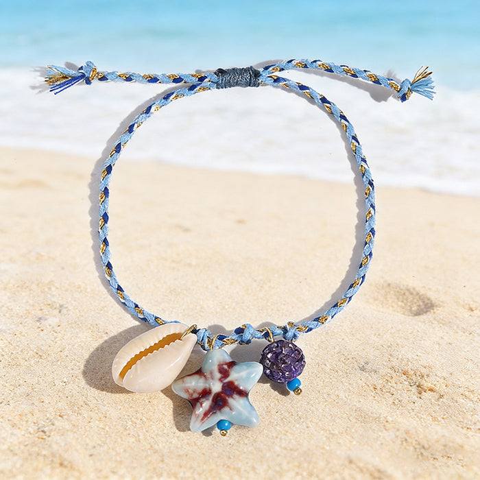 Wholesale Shell Starfish Colorful Cord Bracelet