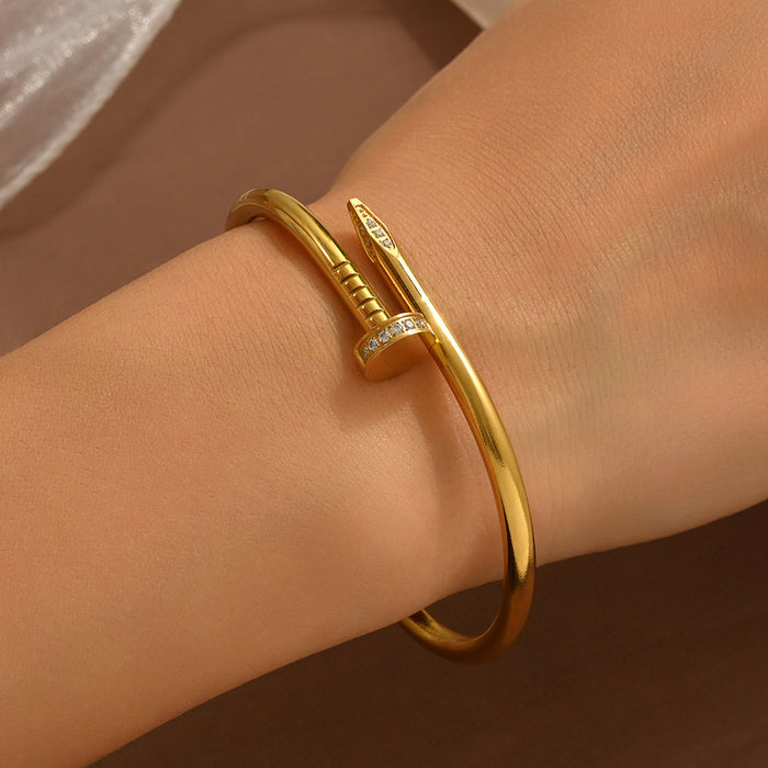 Wholesale Stylish Gold Bangle With Rhinestone Row Titanium Steel Bracelet Jewelry Accessory For Party Boutique Resale