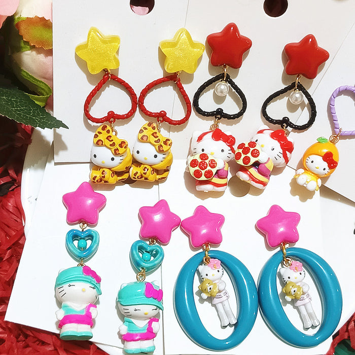 Wholesale Cute Funny Cos Dress-up Cat Elegant Chef Cat Cartoon Silver Earrings Women