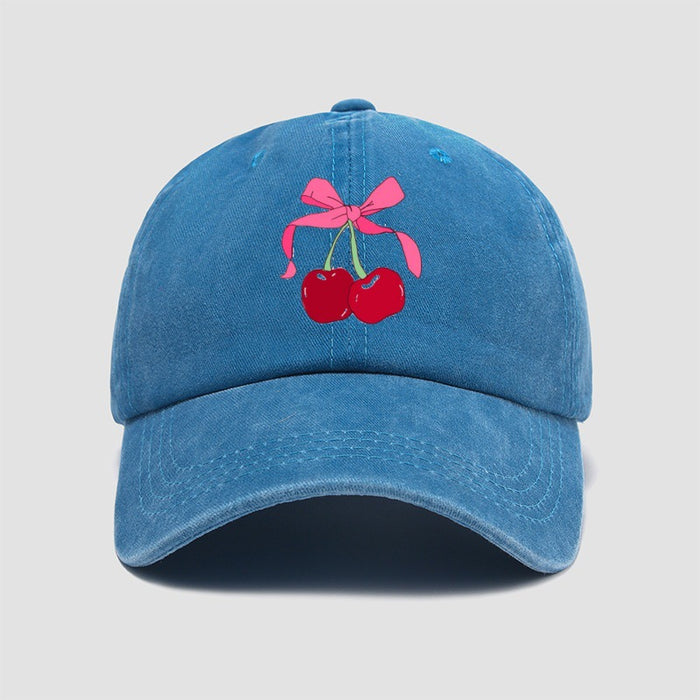 Wholesale Cherry bow baseball cap embroidered retro washed duckbill cap versatile new hat
