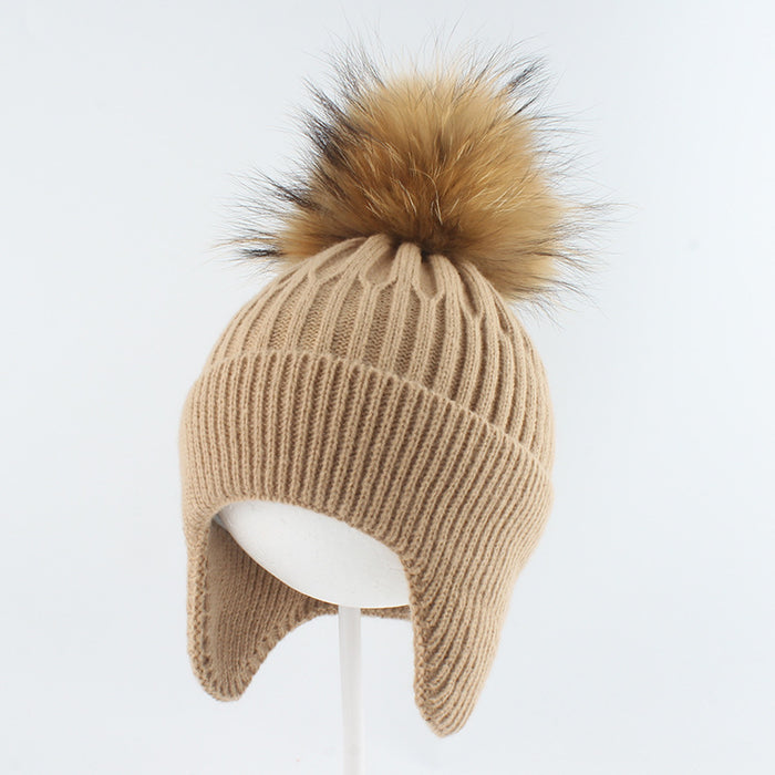 Wholesale Cross border children's knitted ear protection hat with plush inner lining for warmth