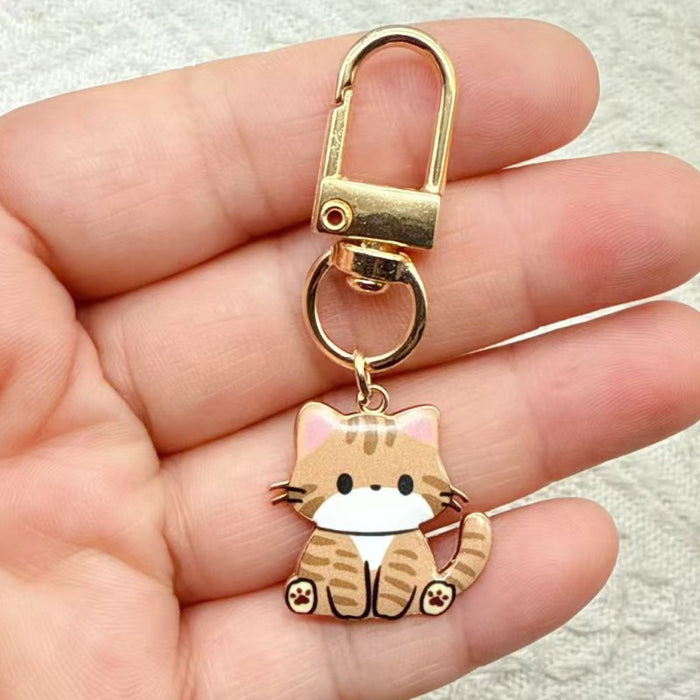 Wholesale 10pcs Cartoon Alloy Printed Pendant Cute Kitten Keychain Animal Series Metal Key Ring Bag Charm Accessory