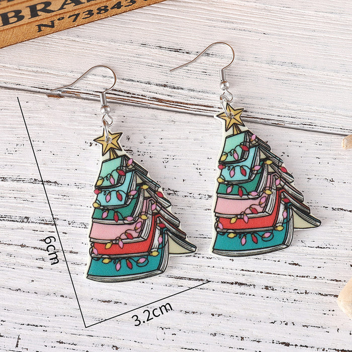 Wholesale Christmas Book Christmas Tree Pendant Earrings Acrylic Teachers'  Day Book Lovers Earrings