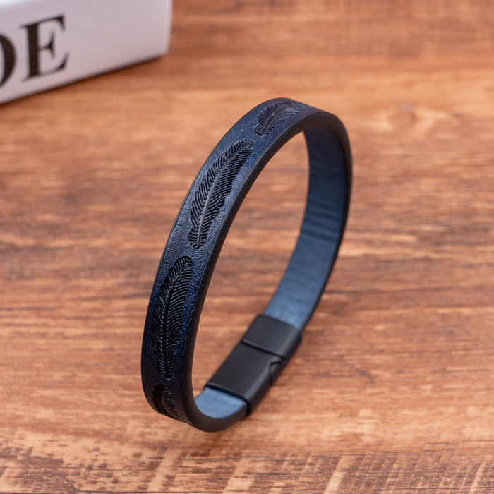 Wholesale Minimalist Feather PU Leather Bracelet Personalized Bracelet Magnetic Buckle Bracelet Jewelry Wholesale