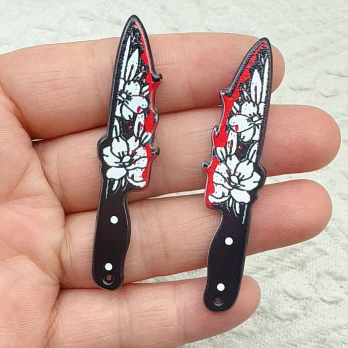 Wholesale 10pcs  Acrylic Scissors and Axe Novelty Props Double-sided Printed Pendant DIY Earrings and Bracelets