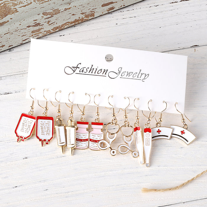 Wholesale Nurse Themed Earring 3 Pairs Set Alloy Electroplated Fashion Accessory Gift