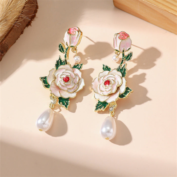 Wholesale Chic Flower Drop Earrings Pink Zinc Alloy Jewelry Accessory MOQ≥2
