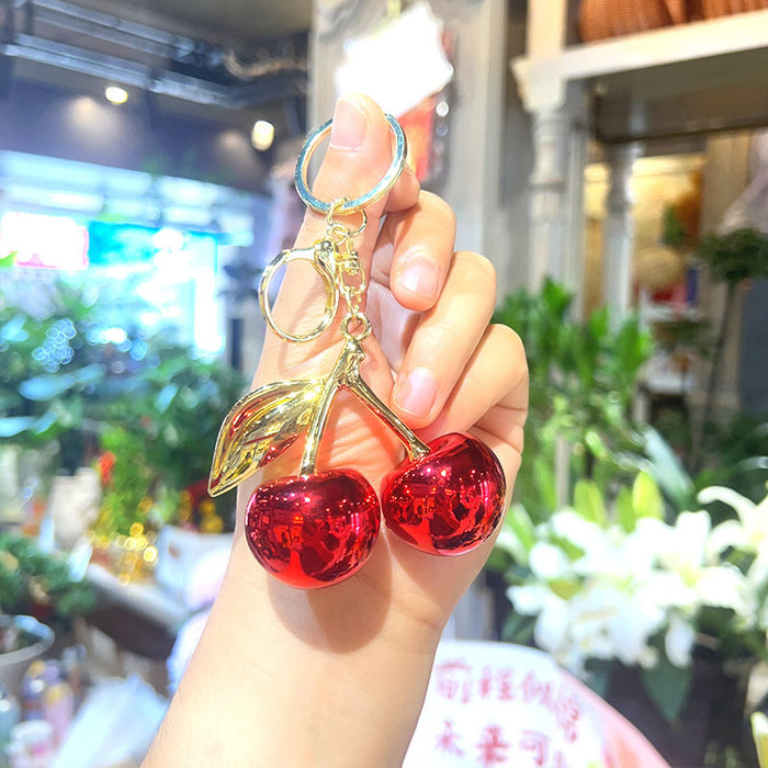 Wholesale Electroplated Cherry Keychain Acrylic Cartoon Pendant Fashion Bag Charm MOQ≥2
