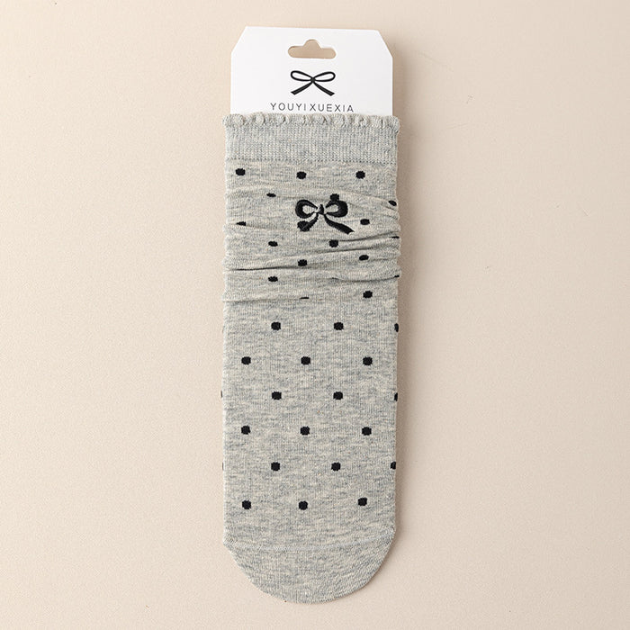 Wholesale Boneless socks, polka dot pile socks, versatile and cute butterfly knot mid tube socks