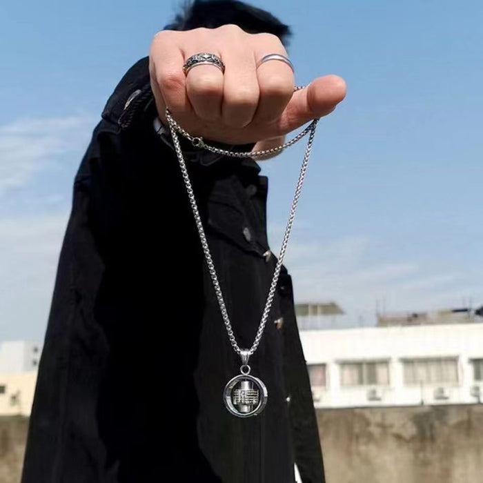 Wholesale Men's titanium steel pendant necklace, geometric lucky wheel necklace, cross rotating necklace, nylon chain