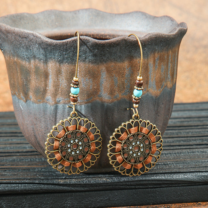Wholesale 2pcs retro ethnic geometric turquoise earrings