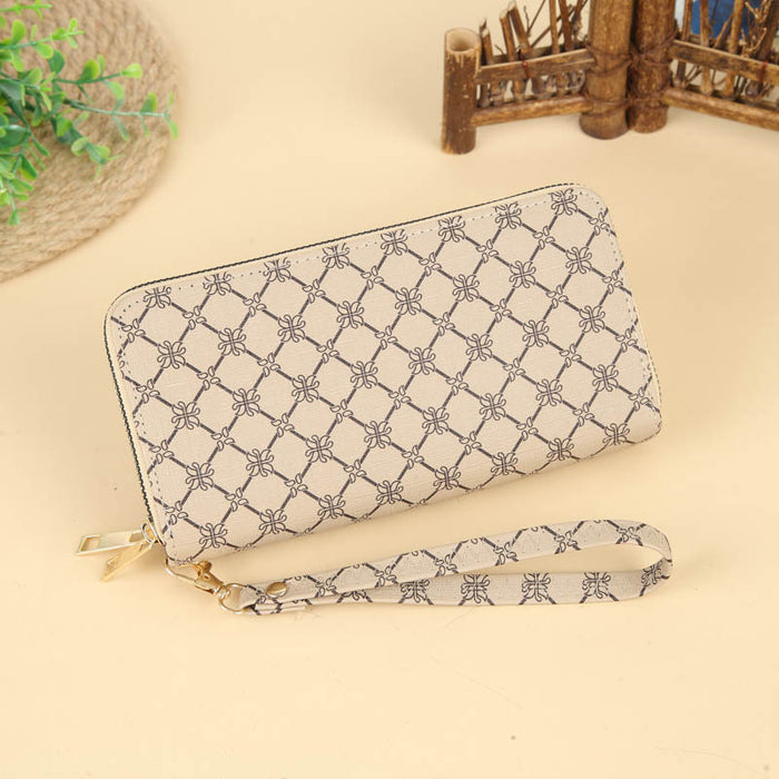 Wholesale PU Striped Print Long Wallet Handbag with Dual Zippers MOQ≥3