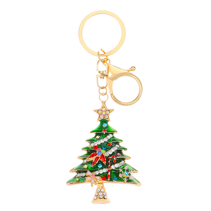 Wholesale Christmas Snowman Elk Rhinestone Keychain Alloy Gold Plated Decorative Bag Charm