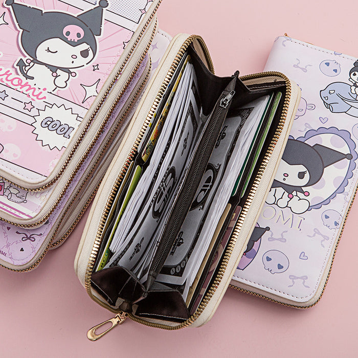 Wholesale Long Wallet Female Student Cartoon Kuromi Fresh New Large Capacity Mobile Phone Wallet Zipper Card Bag Clutch Bag JDC-WT-QT009