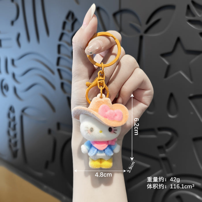 Wholesale Flocked Denim Cat Keychain Cute Bag Charm for Backpack MOQ≥2