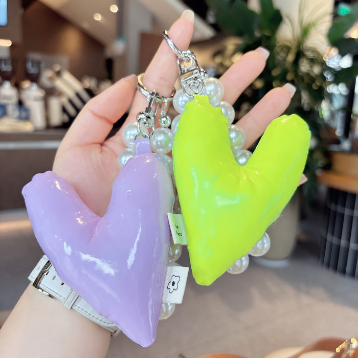 Wholesale Fashion Leather Love Pearl DIY Keychain Phone Short Hanging Chain Bag Hanging Decoration