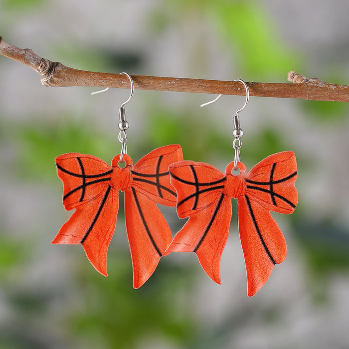 Wholesale Sporty bow pendant earrings for global events,  acrylic earrings for sports enthusiasts