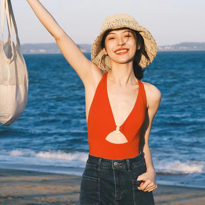 Wholesale Circular hollow retro tight fitting slimming backless hot spring beach one-piece swimsuit