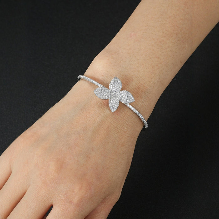 Four-Leaf Flower Zircon Bracelet Open Bracelet Bracelet Versatile Adjustable Hand Jewelry for Women